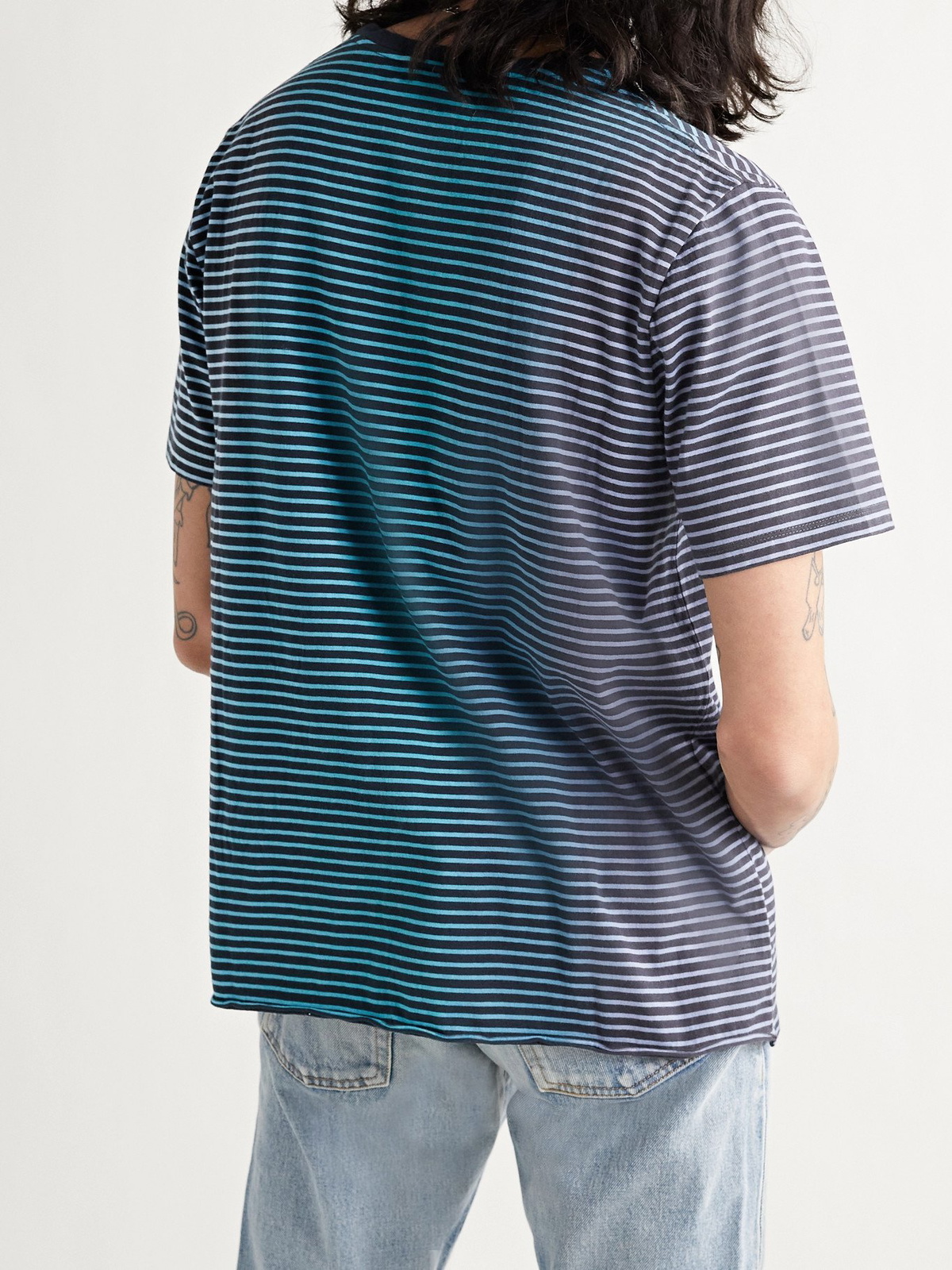 SAINT LAURENT - Dégradé Striped Cotton-Jersey T-Shirt - Blue - S