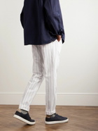Brunello Cucinelli - Straight-Leg Striped Cotton-Poplin Drawstring Trousers - White