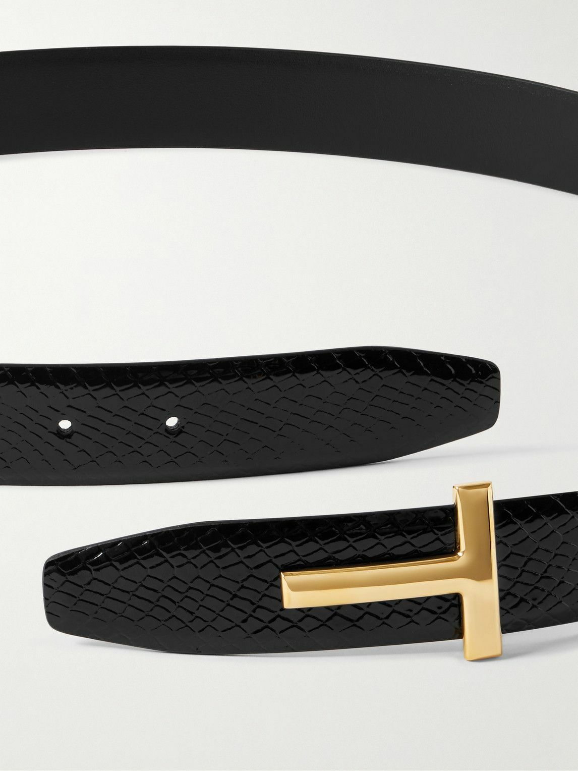 TOM FORD - 3cm Reversible Snake-Effect Patent-Leather Belt - Black