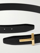 TOM FORD - 3cm Reversible Snake-Effect Patent-Leather Belt - Black