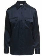 signature Navy Blue Long Sleeves Shirt In Silk Woman Equipment