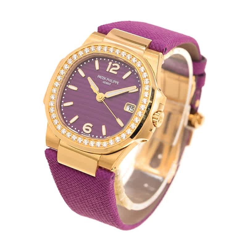 Patek Philippe Nautilus Quartz Diamond Lacquered Purple Dial Ladies Watch 7010R-013