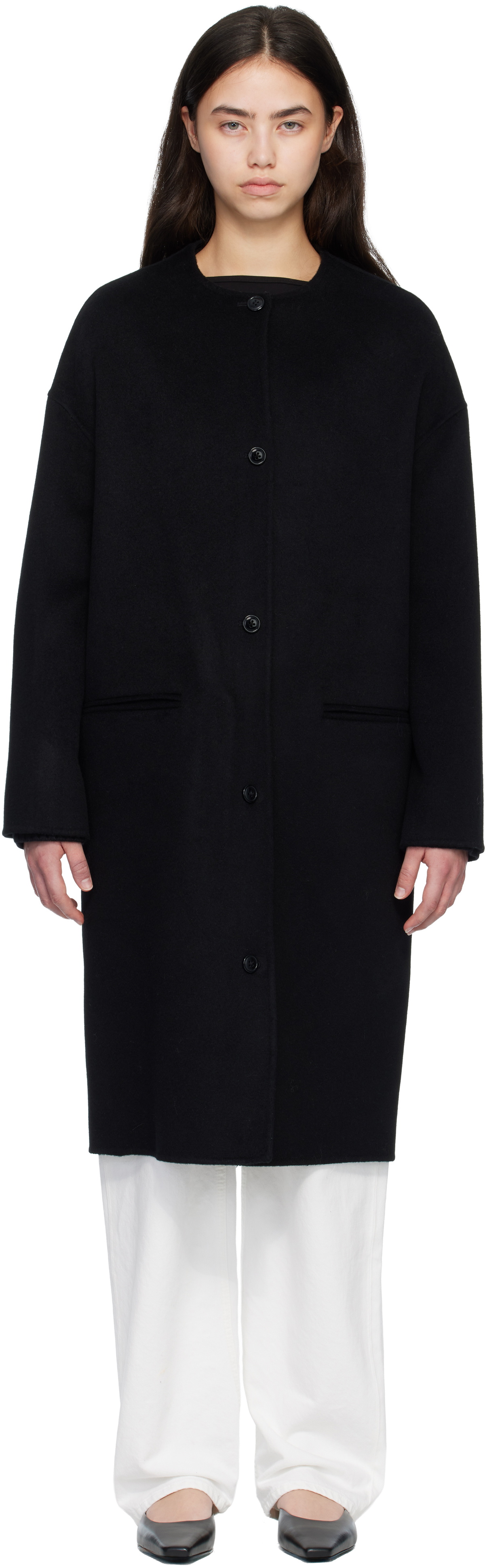 Loulou de Saison Black KERRY Wool Cashmere Drap Oval Coat
