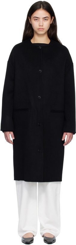 Photo: Loulou de Saison Black KERRY Wool Cashmere Drap Oval Coat