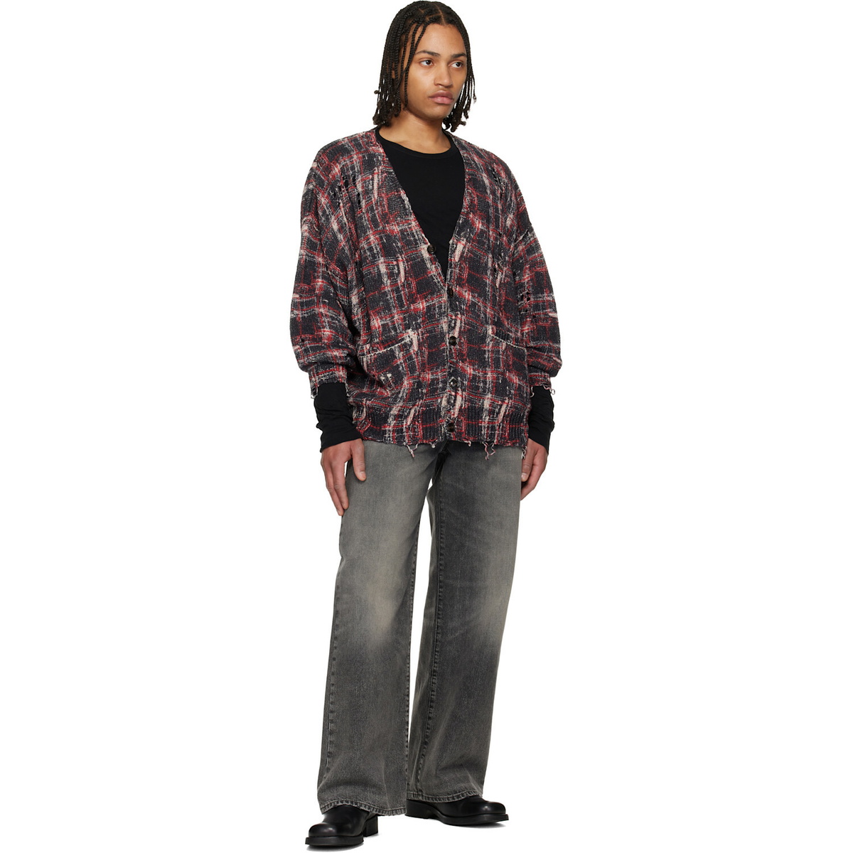 R13 Black & Red Printed Oversized Cardigan