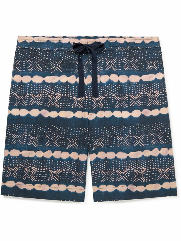 Photo: Officine Générale - Straight-Leg Indigo-Dyed Cotton Drawstring Shorts - Blue