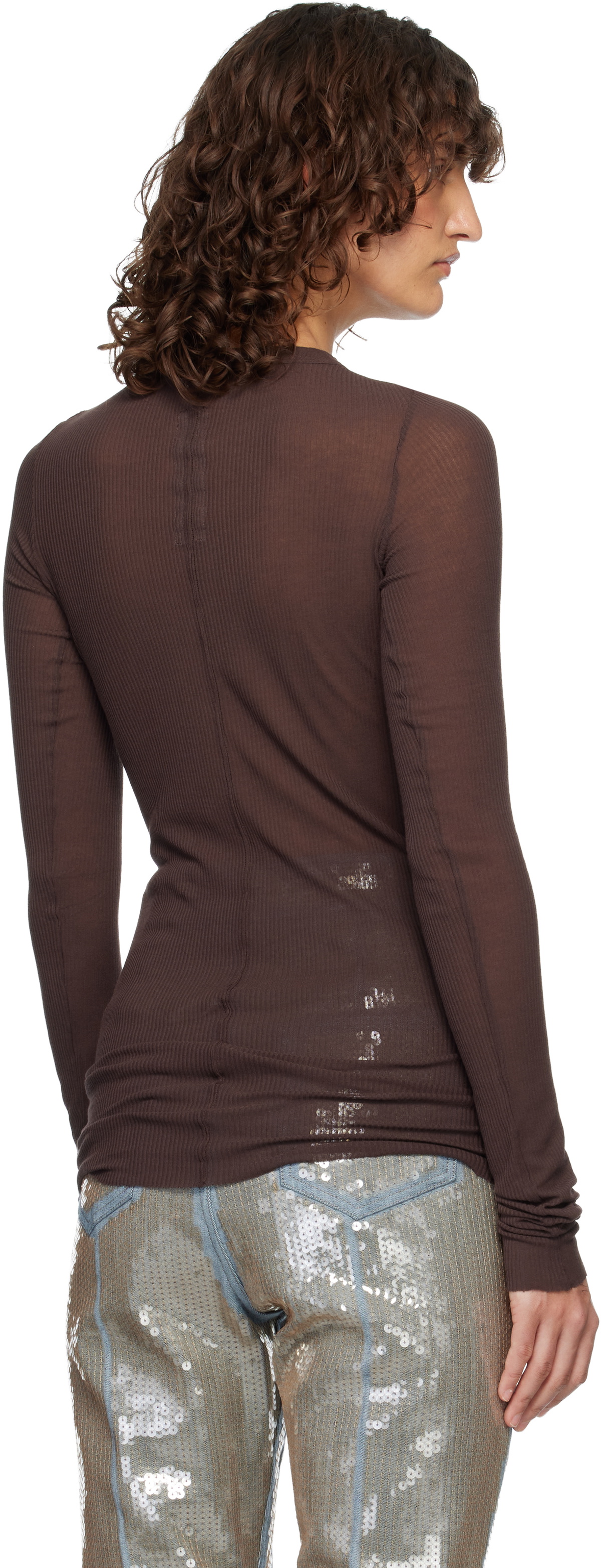 Rick Owens Brown Temple Rib LS T-shirt