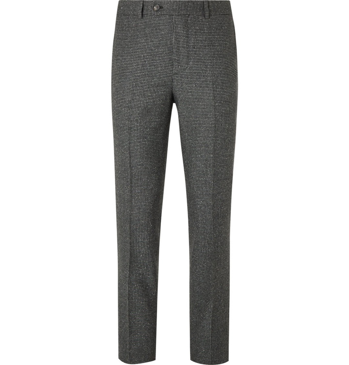 Photo: Brunello Cucinelli - Slim-Fit Houndstooth Wool and Silk-Blend Suit Trousers - Gray