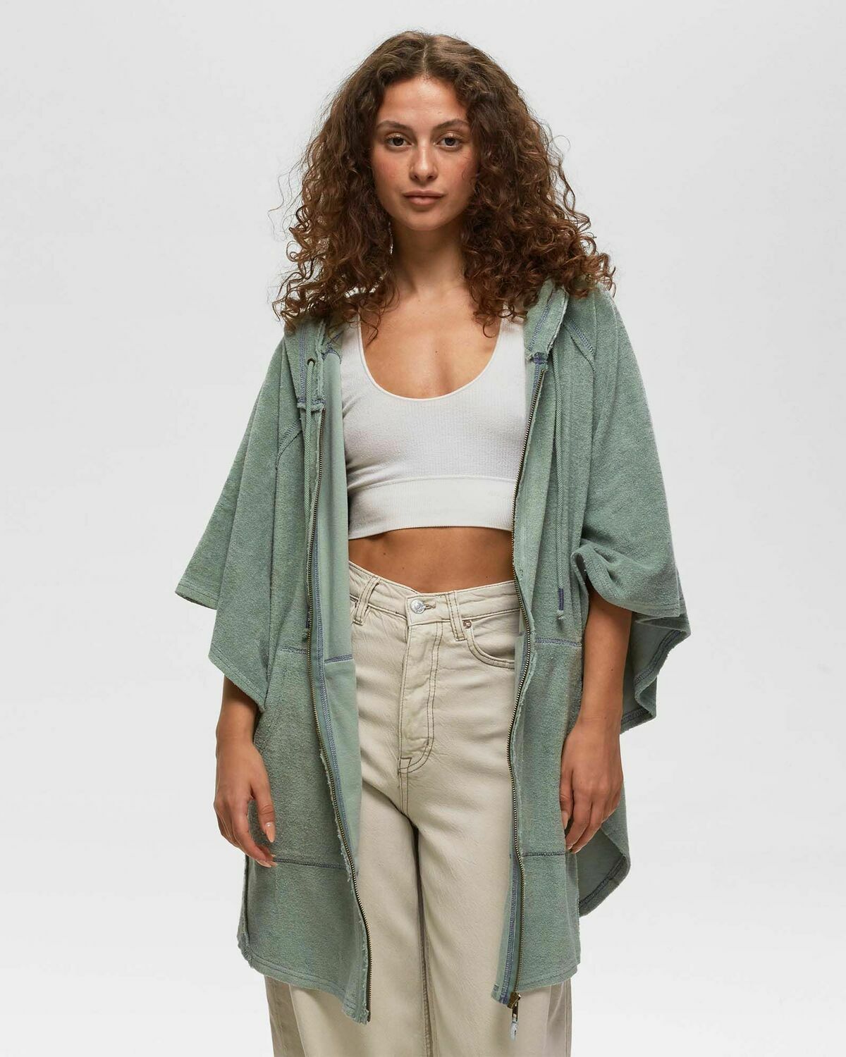 Free People BEACH LOVE PONCHO Green Womens Zipper