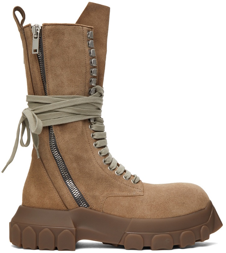 Photo: Rick Owens Taupe Lace-Up Tractor Boots