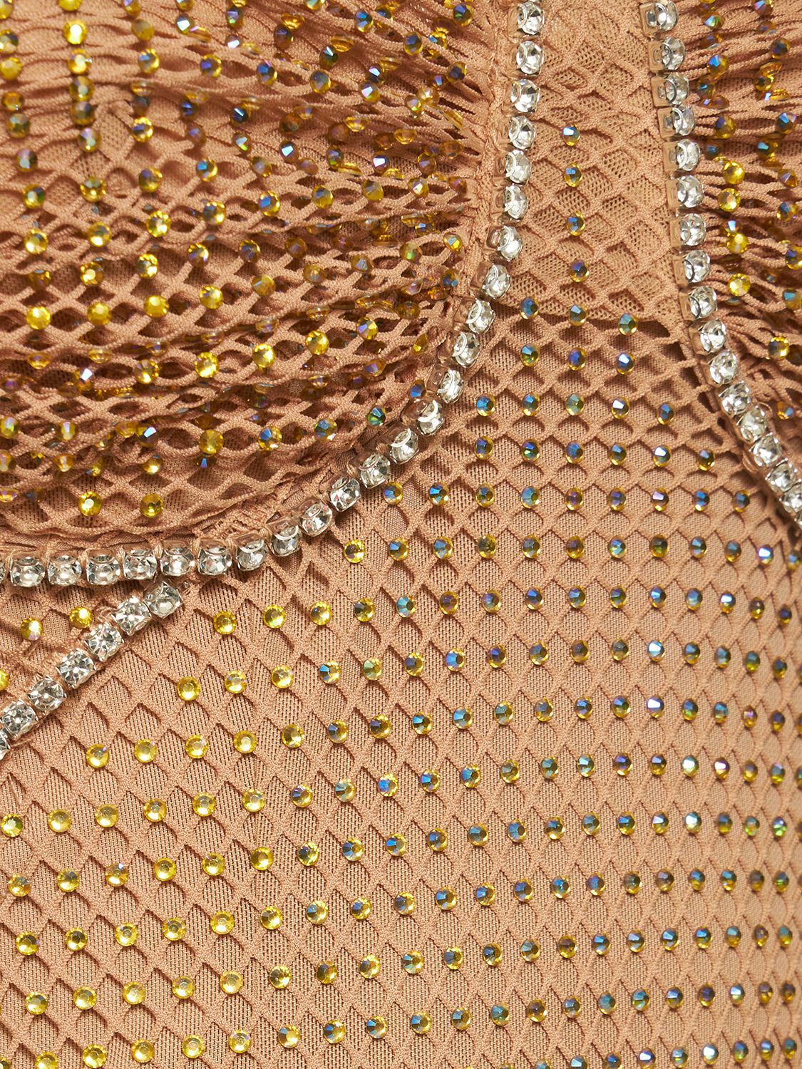 SELF-PORTRAIT - Tan Hotfix Fishnet Maxi Dress Self-Portrait