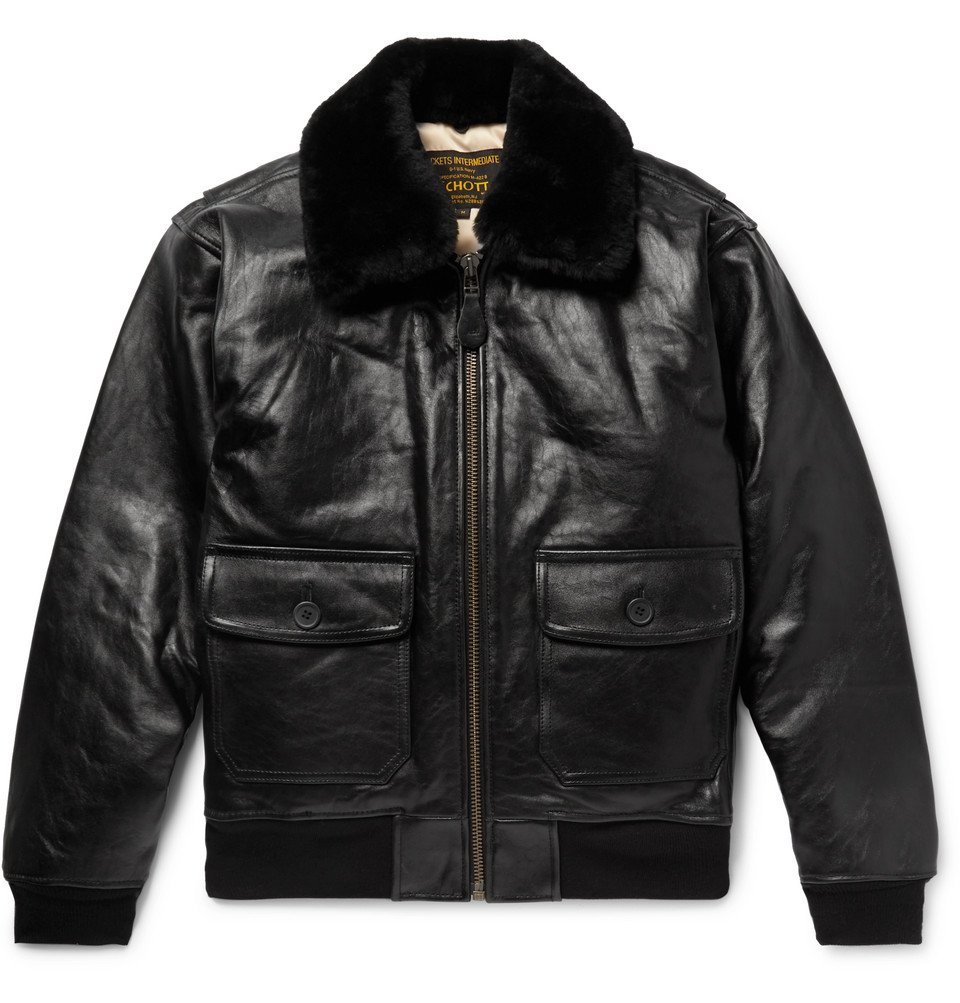 Schott shearling flight jacket hot sale slim fit in black