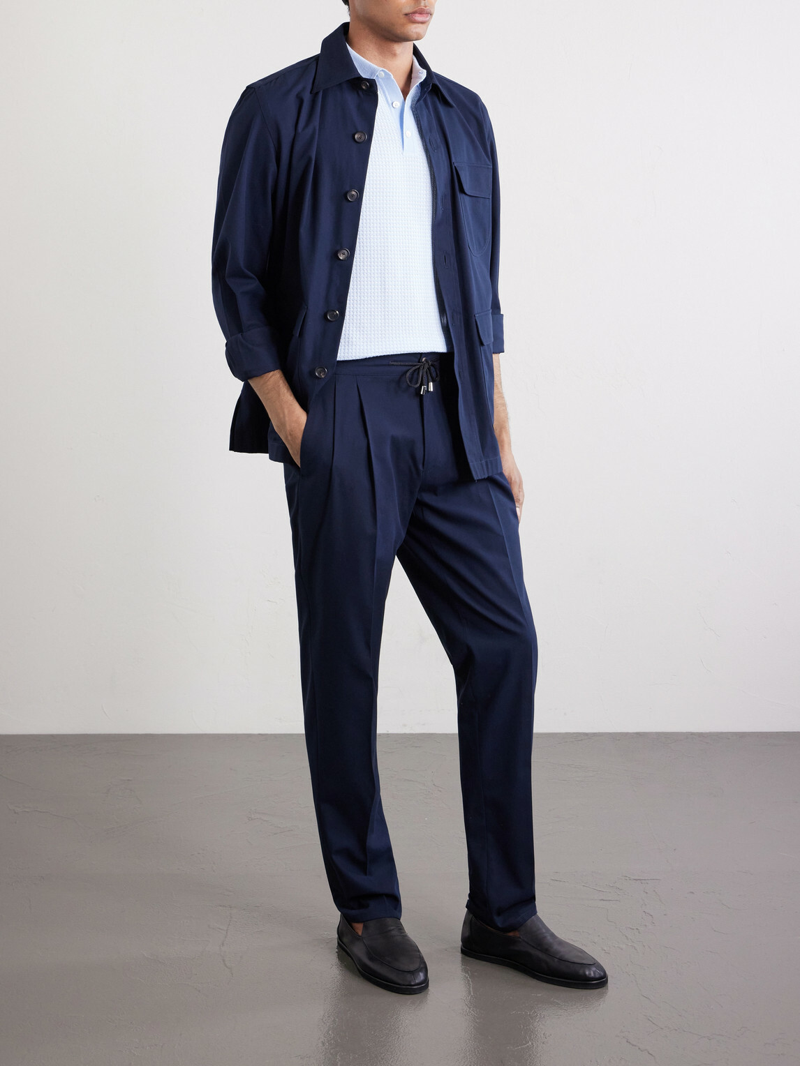 De Petrillo - Straight-Leg Pleated Cotton-Twill Trousers - Blue