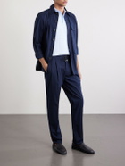 De Petrillo - Straight-Leg Pleated Cotton-Twill Trousers - Blue