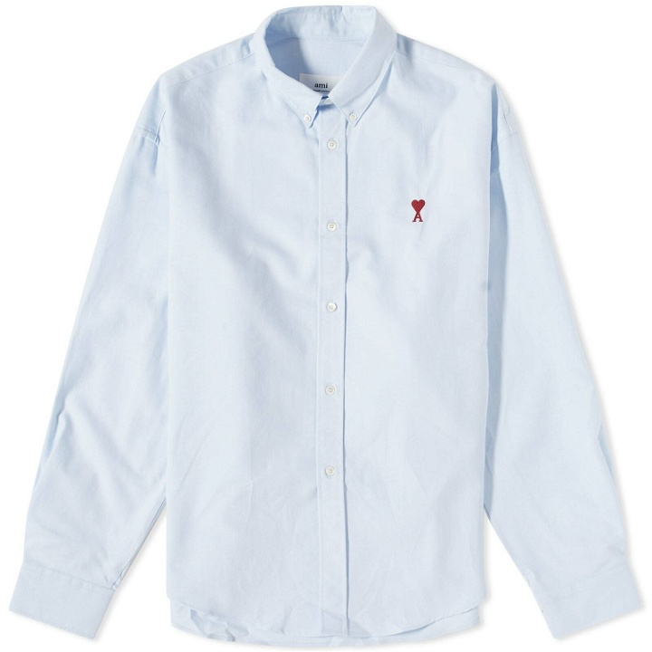 Photo: AMI Paris Men's Button Down Logo Oxford Shirt in Sky Blue