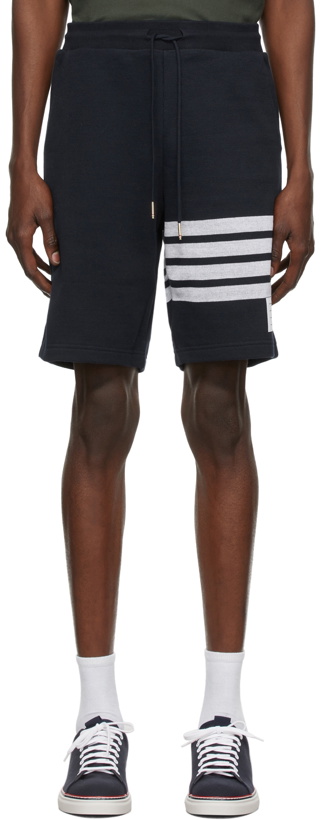Photo: Thom Browne Navy Double-Face 4-Bar Stripe Shorts