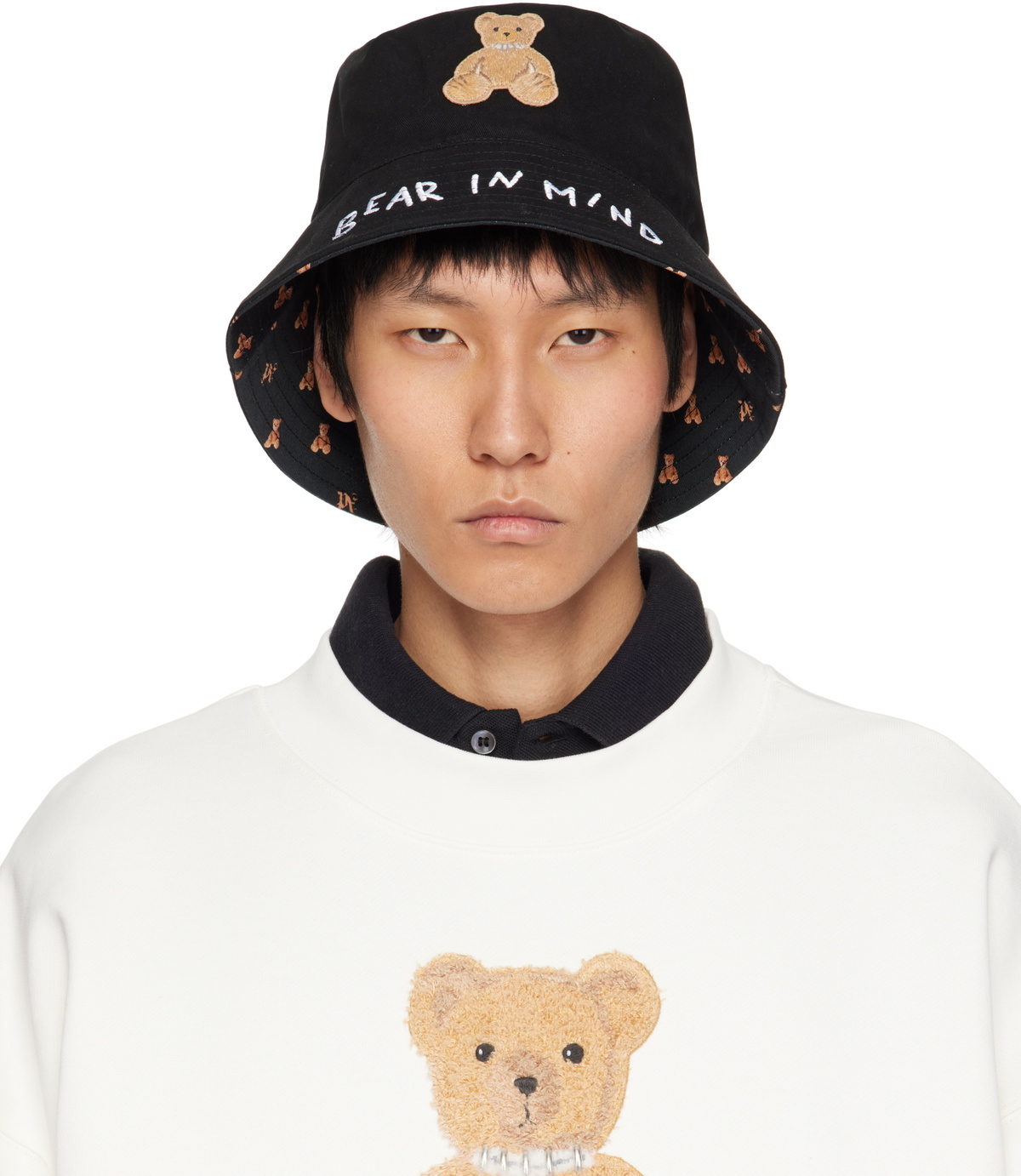 Palm Angels Black 'Bear In Mind' Bucket Hat