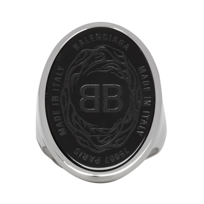 Photo: Balenciaga Black and Silver Oval Chevaliere Ring