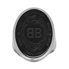 Balenciaga Black and Silver Oval Chevaliere Ring