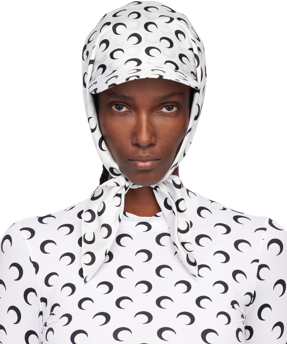 Marine Serre White & Pink Regenerated Silk Scarves Veiled Cap