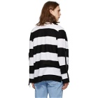 Burberry Black and White Striped Zip Detail Polo