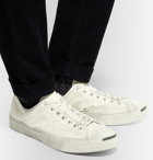 Converse - Jack Purcell OX Distressed Suede-Trimmed Canvas Sneakers - White