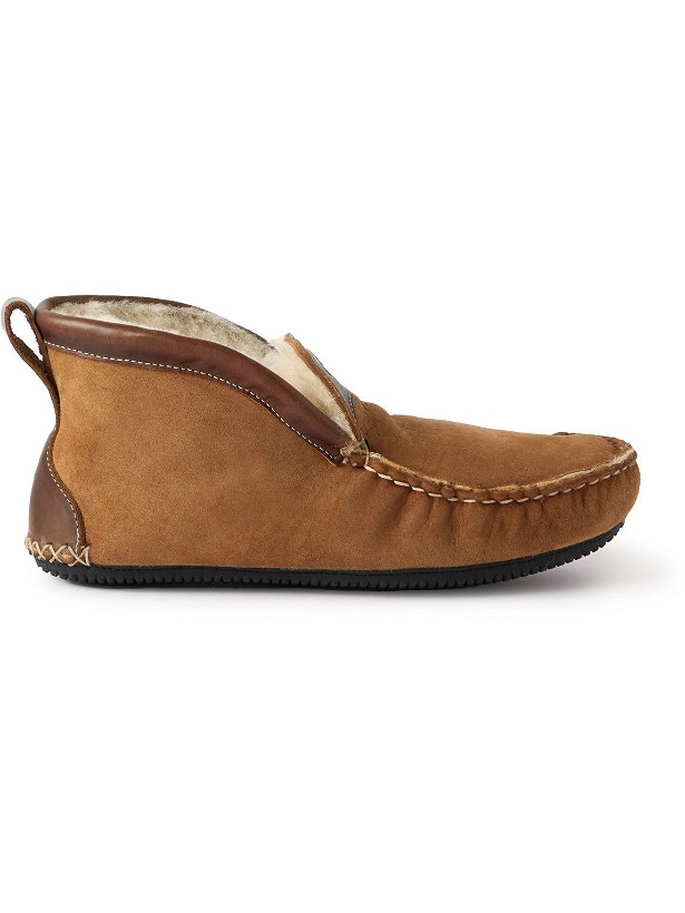 Photo: Quoddy - Leather-Trimmed Shearling-Lined Suede Slippers - Brown