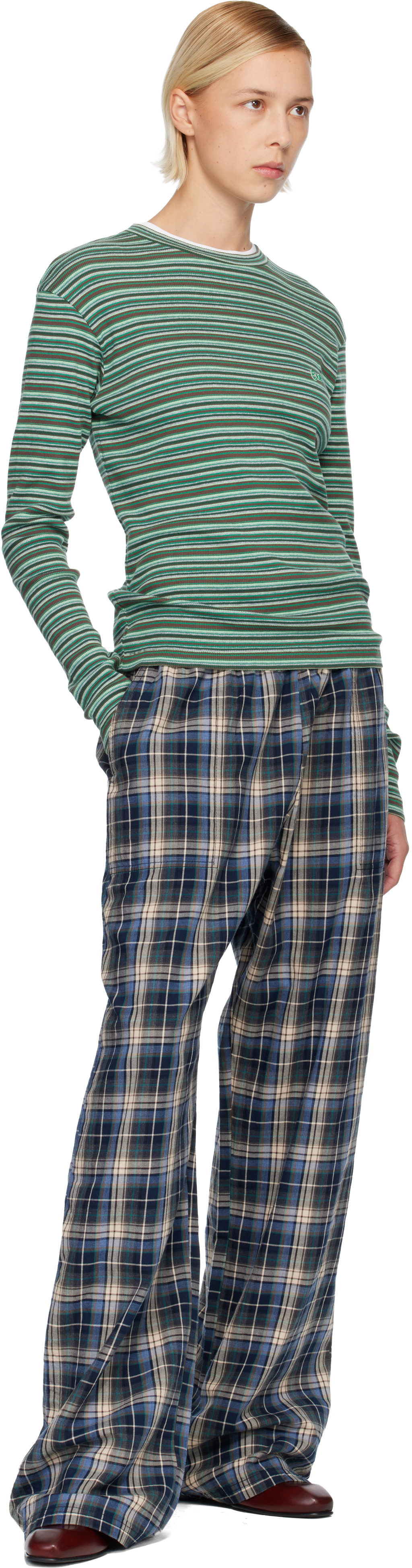 ERL Green Striped Long Sleeved T-shirt