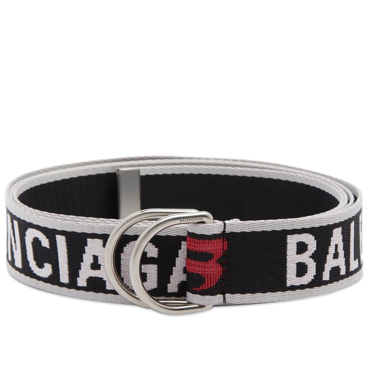 Photo: Balenciaga Men's D-Ring Webbing Belt in Bal Grey/Carmin Red 