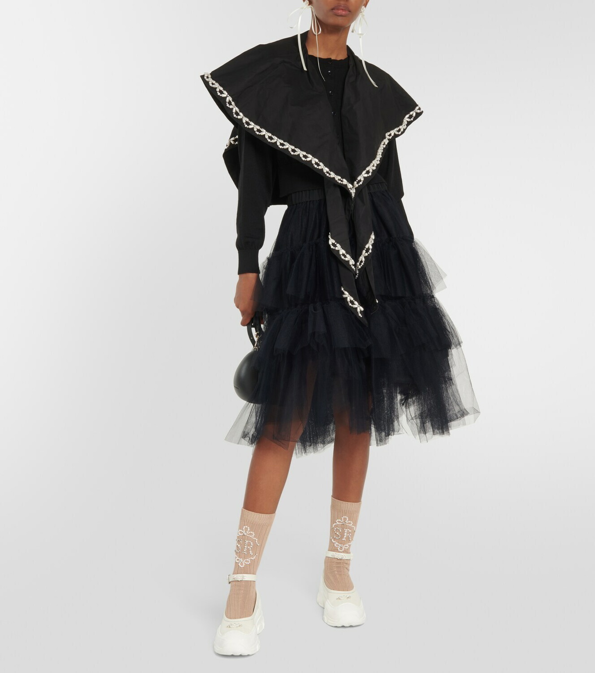 [Simone Rocha]在庫処分価格 Crystal Cotton 半袖 (L size) Simone Rocha Crystal-embellished cotton-blend socks Simone Rocha