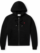 AMI PARIS - Logo-Embroidered Stretch-Cotton Jersey Zip-Up Hoodie - Black