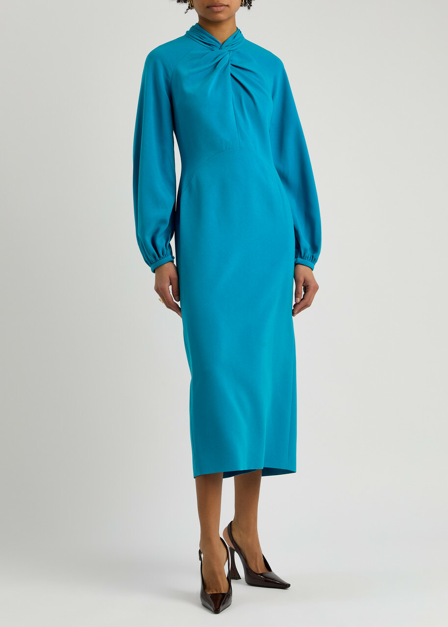 Roksanda Rima Knotted Crepe Midi Dress Turquoise Roksanda