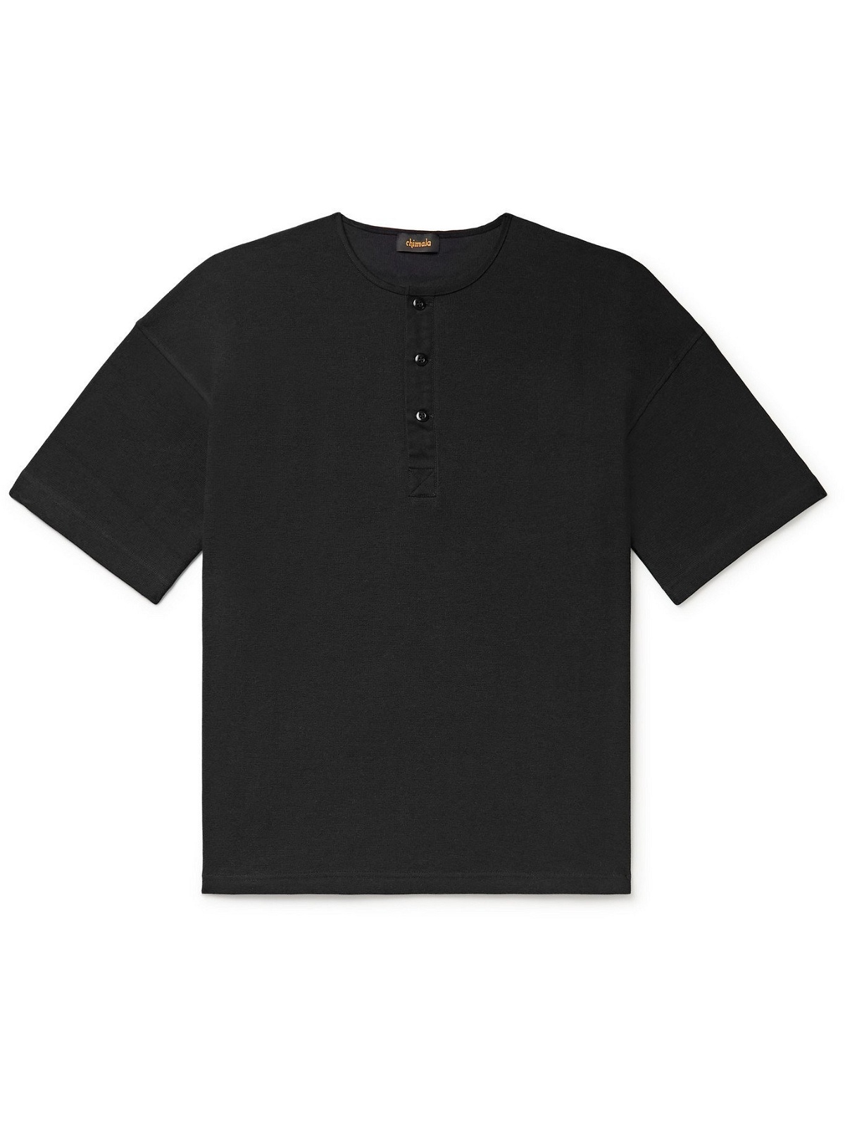 Photo: CHIMALA - Textured-Cotton Henley T-Shirt - Black - XS