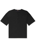 CHIMALA - Textured-Cotton Henley T-Shirt - Black - XS