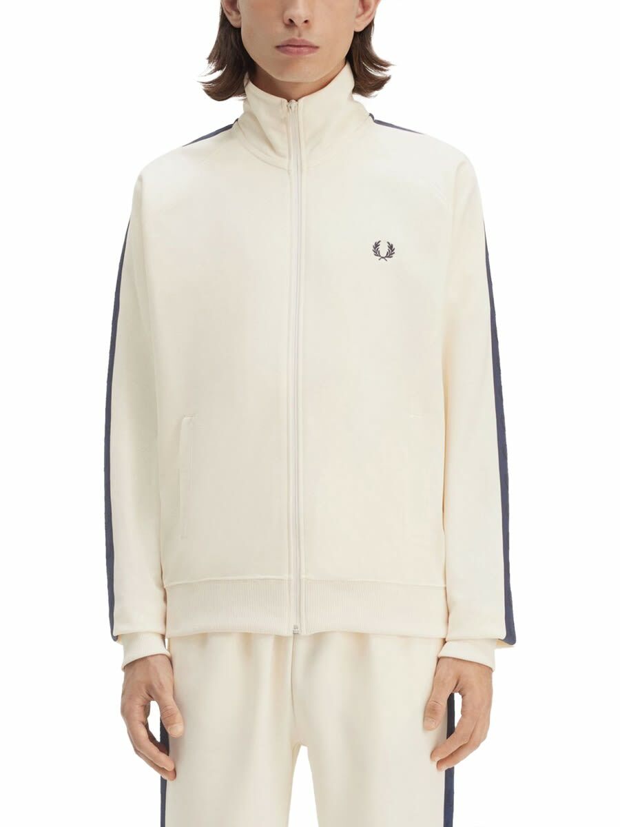 Fred Perry Contrast Tape Track Jacket Beige Track Jackets