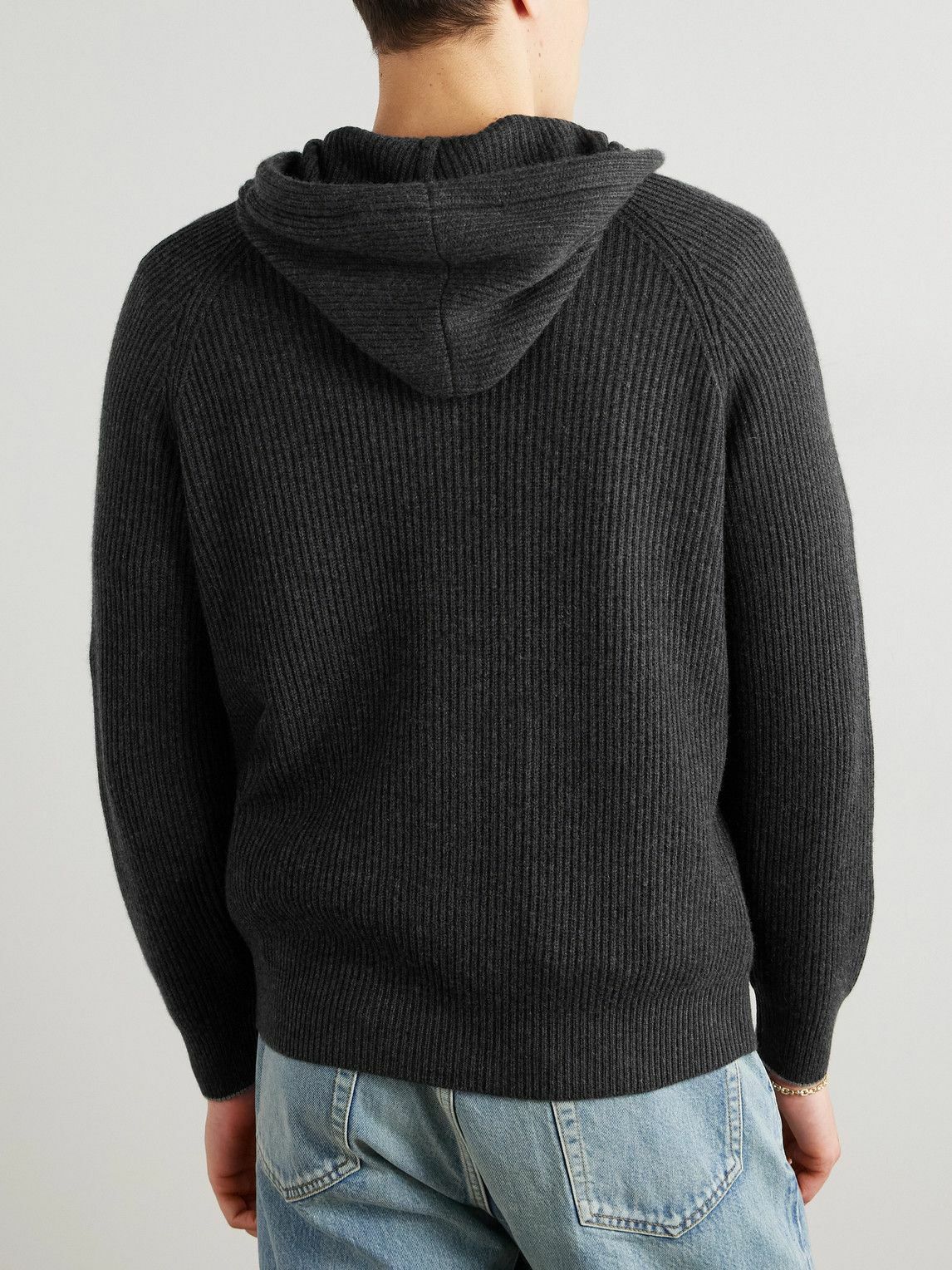 Brunello Cucinelli - Logo-Embroidered Ribbed Cashmere Zip-Up Hoodie - Gray