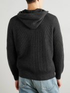 Brunello Cucinelli - Logo-Embroidered Ribbed Cashmere Zip-Up Hoodie - Gray