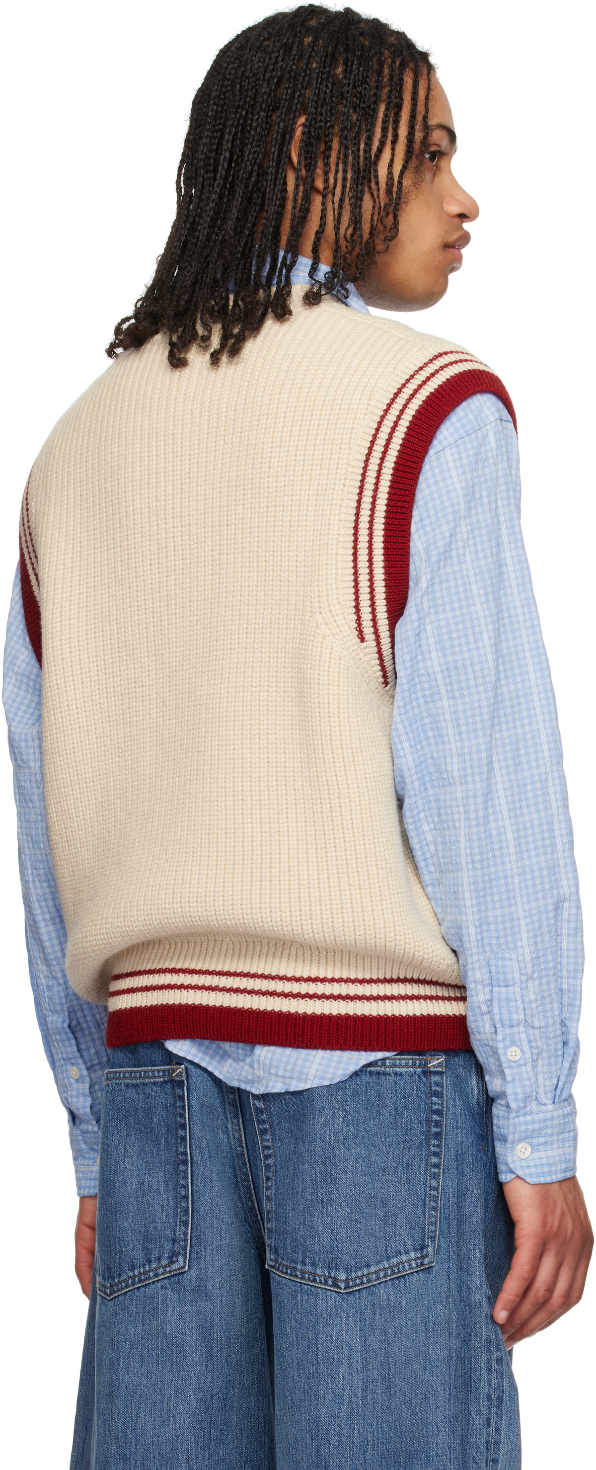 AMI Paris Beige Wool Ribbed V Neck Vest