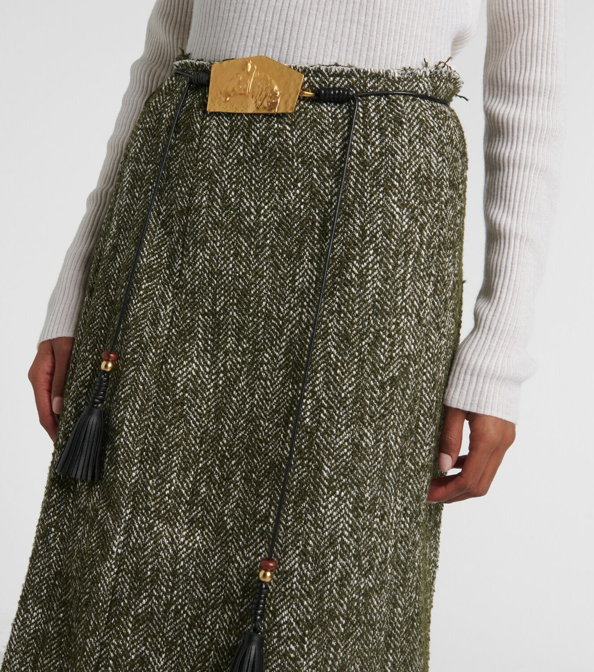 Xu Zhi Herringbone midi skirt