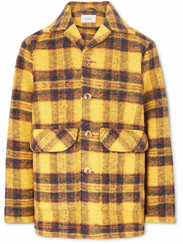 Photo: Séfr - Reno Checked Brushed Wool-Blend Jacket - Yellow