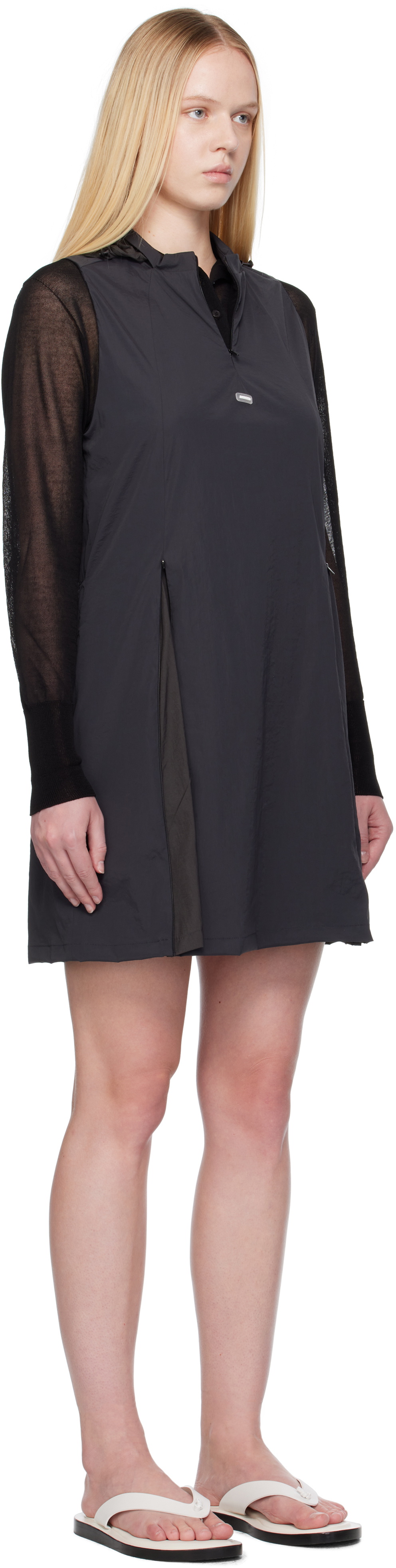 AMOMENTO Gray Nylon Hooded Minidress