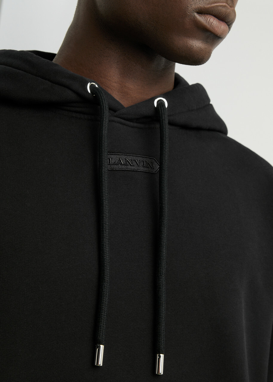 Lanvin Logo-embroidered Hooded Cotton Sweatshirt Black