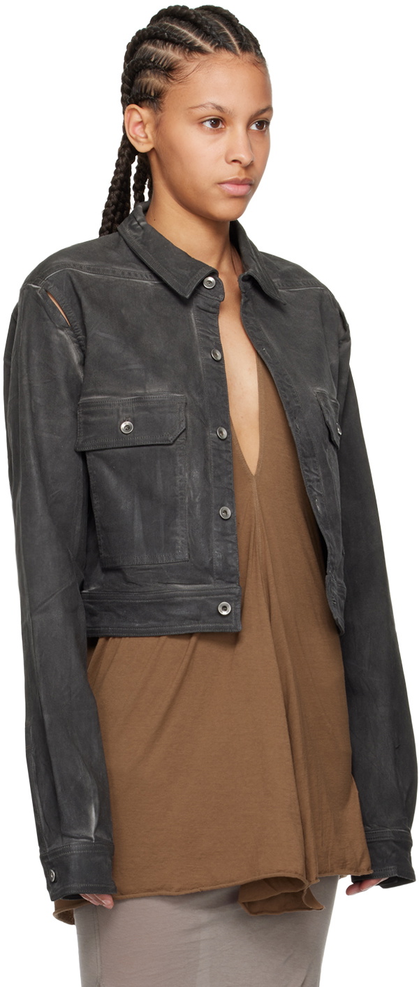 Rick Owens DRKSHDW Gray Cape Sleeve Cropped Denim Jacket Rick