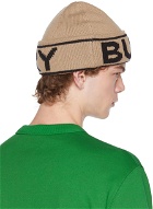 Burberry Beige Cashmere Intarsia Logo Beanie