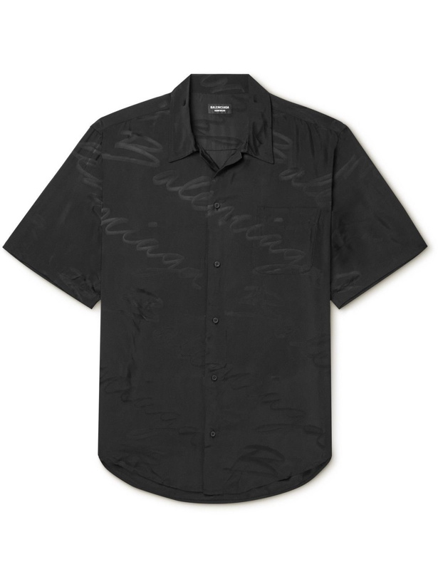 Photo: Balenciaga - Logo-Jacquard Crinkled-Crepe Shirt - Black