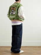 KENZO - Verdy Logo-Embroidered Leather-Trimmed Wool-Blend Felt Varsity Jacket - Green