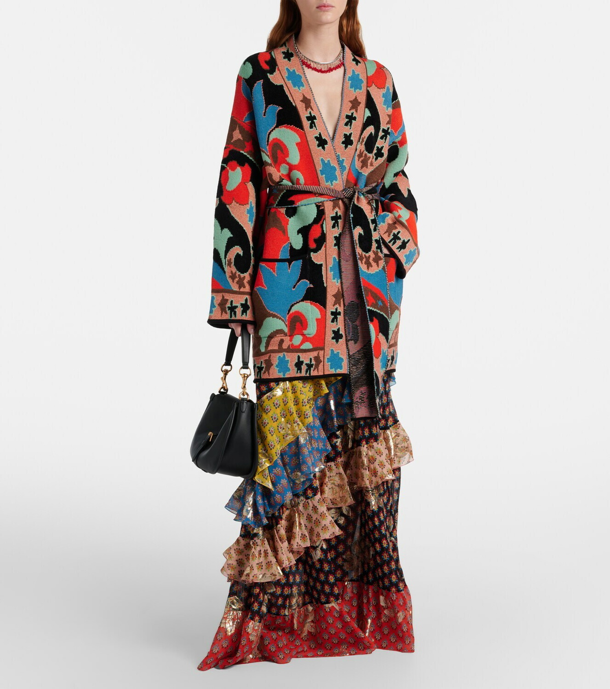 Etro Jacquard wool-blend wrap cardigan