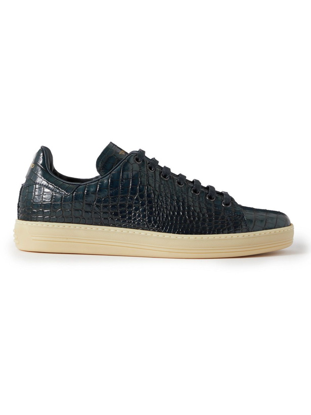 Photo: TOM FORD - Warwick Croc-Effect Leather Sneakers - Blue