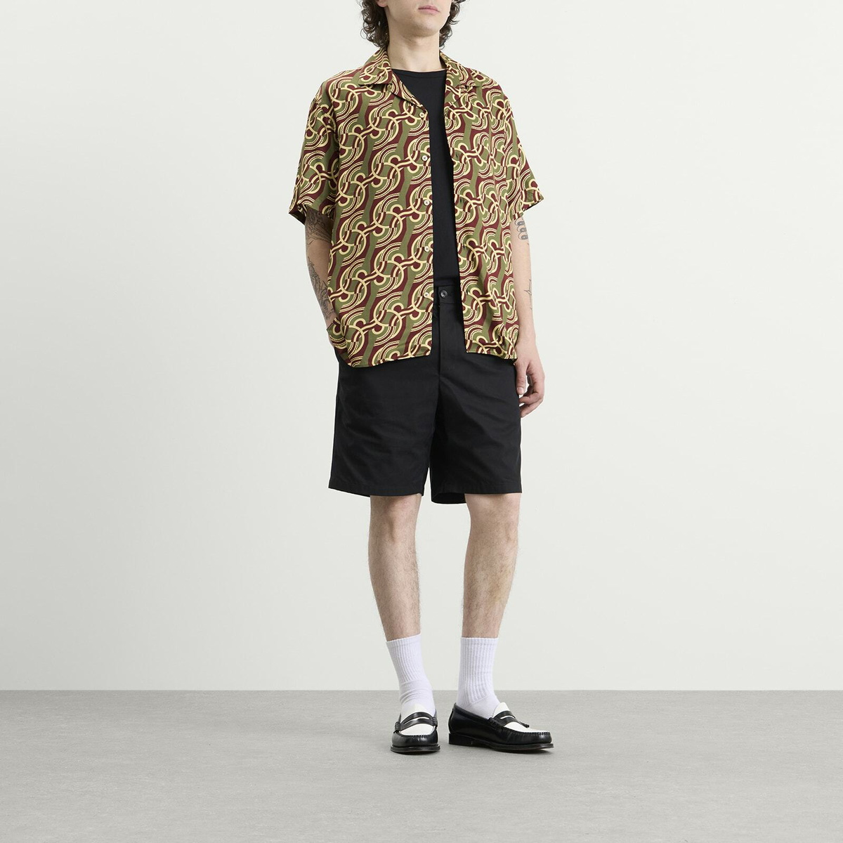 Drôle de Monsieur Men's Viscose Chain Link Monogram Shirt in Brown