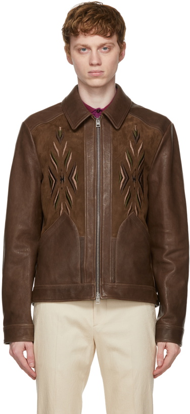 Photo: Etro Brown Leather Embroidered Jacket